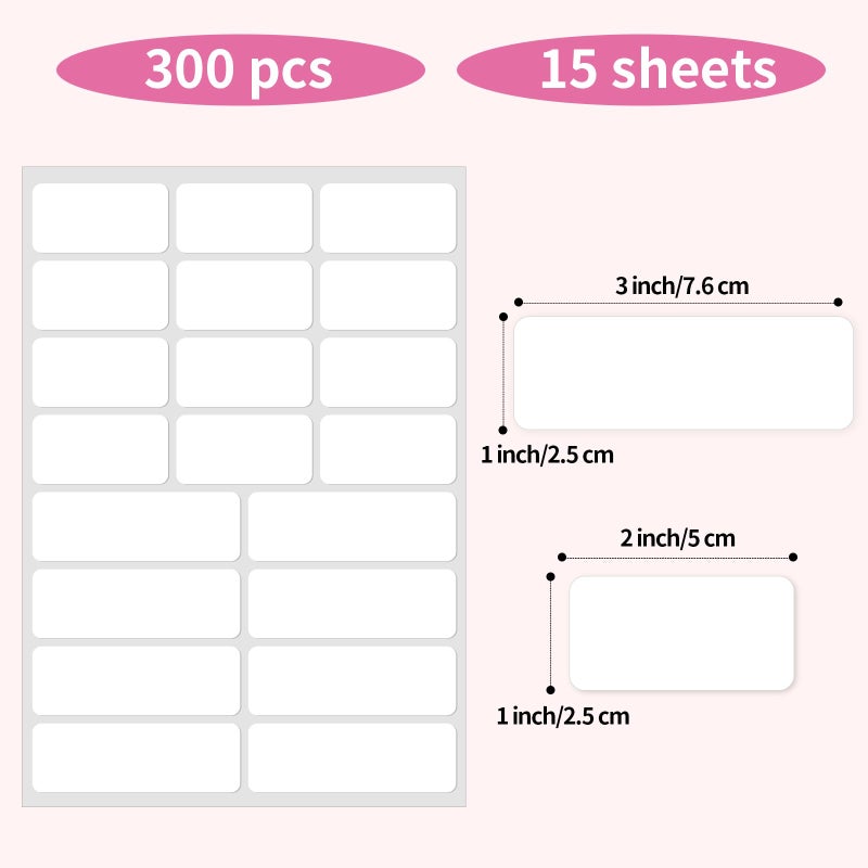 STARLIBOO White Removable Labels, Removable Colored Labels Stickers, Self-Adhesive Rectangular Stickers Water/Oil/Tear Resistant for Storage/Classroom/Home (2 Size, 300 Labels) - Image 2